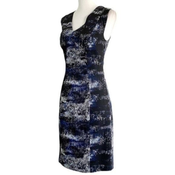 T Tahari Mesh Inset Sleeveless V-Neck Black Pattern A-Line Woven Dress Size 6 - Picture 3 of 8